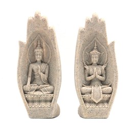 ANCLLO 2pcs Sandstone Resin Bergamot Buddha Statue Home Office Yoga Studio Decor Creative Hand Craft Sculpture