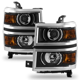 AKKON - Fit 2014-2015 Chevy Silverado 1500 14-15 Halogen Type Projector Headlights OE Style Headlamp Black Housing Driver Passenger Direct Replacement