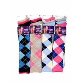 KK TRADERS (MCR) Women's Long Argyle Knee High Warm Ladies Socks Equestrian Horse Riding UK (Uk 4-7/ Eur 35-39, Multicoloured Argyle (3 Pairs783)) (L10783)
