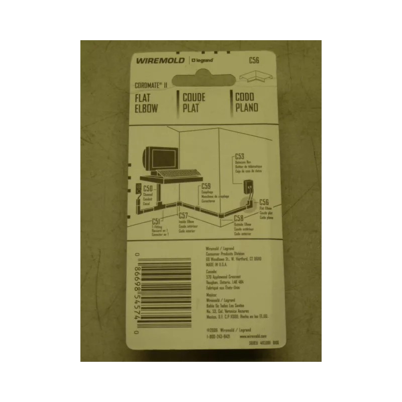 WIREMOLD NEW! WIREMOLD CORDMATE II FLAT ELBOW, WHITE PART #C56