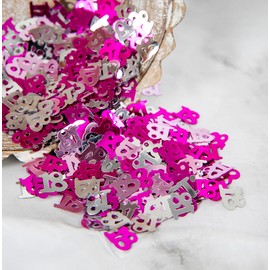 14g Pink & Silver 18th Birthday Confetti Foil Metallic Glitz Table Scatter Sprinkles Age Bday Party Decorations