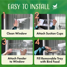 Window Bird Feeder by Nature's Hangout - Award-Winning Transparent Acrylic Bird Feeders for Outdoors, No Assembly, Strongest Suction Cups, Birds Watching for Cats, Easy-to-Clean Birdhouse Feeder