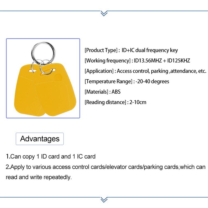 OBO HANDS 10pcs Yellow Dual Frequency RFID Keyfob 125khz and