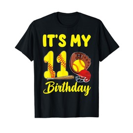 It's My 11th Birthday Softball Girl 11 Year Old Party T-Shirt