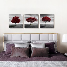 Canvas Wall Art Painting Decor-Panoramic black and white mangrove- 12" x 12" 3 Pieces Framed Canvas Prints Watercolor Giclee with Black Border Ready to Hang for Modern scenery Home Office Decor