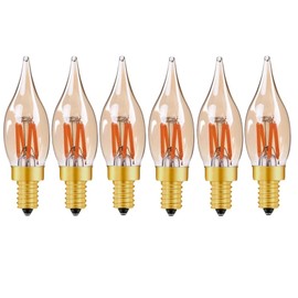 YDJoo E12 Candelabra LED Bulbs 2W Dimmable C22T LED Vintage Filament Chandelier Bulbs 2200K Warm Yellow Amber Glass Candle Flame Shape Bent Tip Decorative LED Candle Light Bulbs, 6 Pack