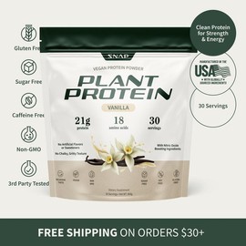 Snap Supplements Plant Protein Powder | Natural Vegan Supplement | Vanilla Flavor | 30 Servings | Supports Energy, Muscle Recovery & Overall Wellness