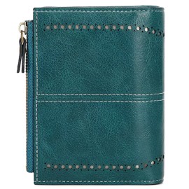 Unbranded Ladies Vintage Genuine Leather Trifold Wallet RFID Blocking Purse Womens Handbag - Blue