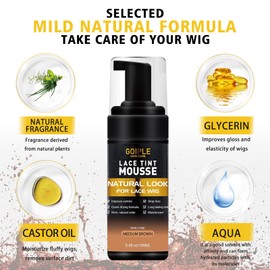 Lace Tint Hair Mousse, 3.4 fl oz Lace Tint Mousse for Women Wigs Lace Wigs Toupees Hairpieces Natural Finishing Lace Color, Lace Tint for Wig Melts Lace Foam Tint with Hair Wax Stick(Medium Brown)