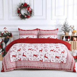 CAROMIO Christmas Duvet Cover Twin, Soft Microfiber Red Duvet Covers, Reversible Printed Comforter Cover Set Holiday Decorative Bedding (Boho Christmas Reindeer)