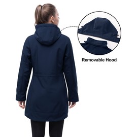 33,000ft Women's Waterproof Softshell Long Rain Jacket with Hood Fleece Lined Windproof Windbreaker