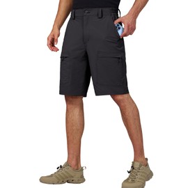 FREEKITE Men's Hiking Cargo Shorts Lightweight Water Resistant Tactical Quick Dry Shorts for Men Travel Work Casual with 6 Pockets(Black 34W/10L)