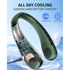 Neck Fan, Portable Neck Fan, Battery Powered Personal Fan, Hands Free Bladeless Fan with 3 Wind Speed, Digital LCD Screen, 4000mAh 16H Cooling Time