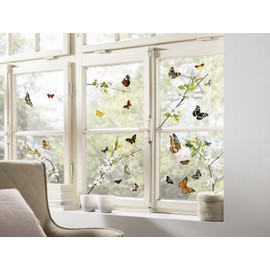 Komar 16006 Window Sticker Cheerful 31 x 31 cm Window Decoration, Window Sticker, Butterfly, Flower, Branches