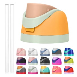 Replacement Lid for Owala Freesip, Compatible with Owala Cup 16oz 24oz 32oz 40oz, One Button Water Bottle Top Lid Replacement Accessory and Straws, Leakproof, BPA-Free (Cream brown)