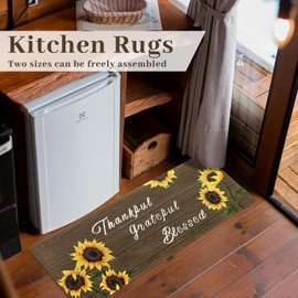Sunflower Kitchen Mat Set of 2, Yellow Sunflower Kitchen Rugs and Mats Non-skid Washable Kitchen Floor Mats for in Front of Sink, Country Farmhouse Sunflower Kitchen Decor and Accessories(Brown)