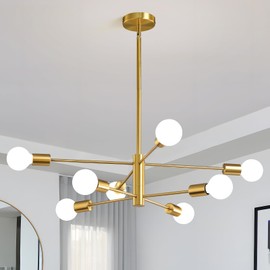KAISITE Modern Chandelier Sputnik Ceiling Light Fixture 8-Light Gold Chandelier Dining Room Light Over Table Height Adjustable Mid Century Ceiling Hanging Chandelier for Bedroom Kitchen Foyer