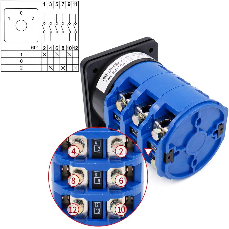 Heschen Rotary Changeover Cam Switch LW28-125/D303.3 125A 660VAC ON/Off/ON 3