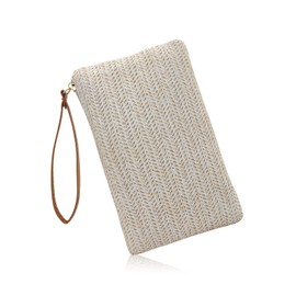 WisePoint Straw Clutch Purse with Handle, Straw Handbag Clutch Purses for Women, Bohemian Wristlet Purse Summer Straw Purse (beige)