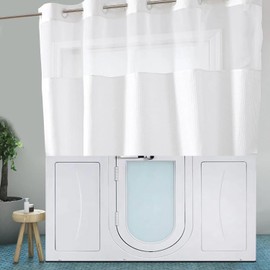 Gipsighila Short Shower Curtain 48 inch, White Waffle Shower Curtain for Step in Tub or Walkin Tub, See Through Shower Curtain with Window with No Hooks 71x48''