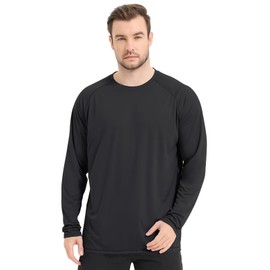 Sillictor Running Tops for Men Long Sleeve UPF 50+ Quick Dry Polyester Sports Gym T Shirts Men UV Sun Protection Tops for Swimming Football Hiking Fishing Shirts,Cool Wicking 3020 Black L