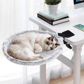 Uross Cat Desk Bed - 180° Rotating Soft & Comfortable Rabbit Fur Bed, Modern Indoor Cat Nest Furniture for Office Desks and Game Tables, Island Table-Supports 50 lbs (LightGrey)