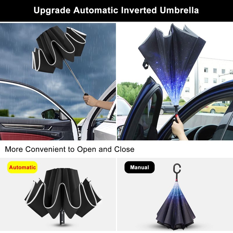 Lejorain Folding Reverse LED Umbrella - Upside Down Reflective Umbrellas