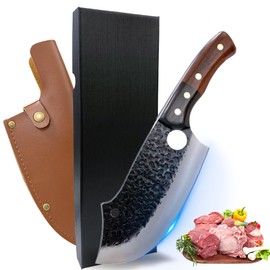 ANLJNCC Meat Cleaver Knife for Meat Cutting with Sheath, Professional Bone Chopper Knife, Full Tang Handle Chef Knife, Viking Knife, Hand Forged Butcher Knife for Kitchen Camping BBQ Gift