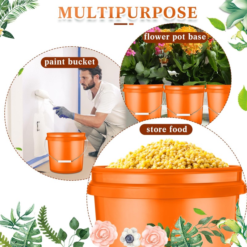 Ziliny 6 Pcs 2 Gallon Plastic Bucket Pail Container with