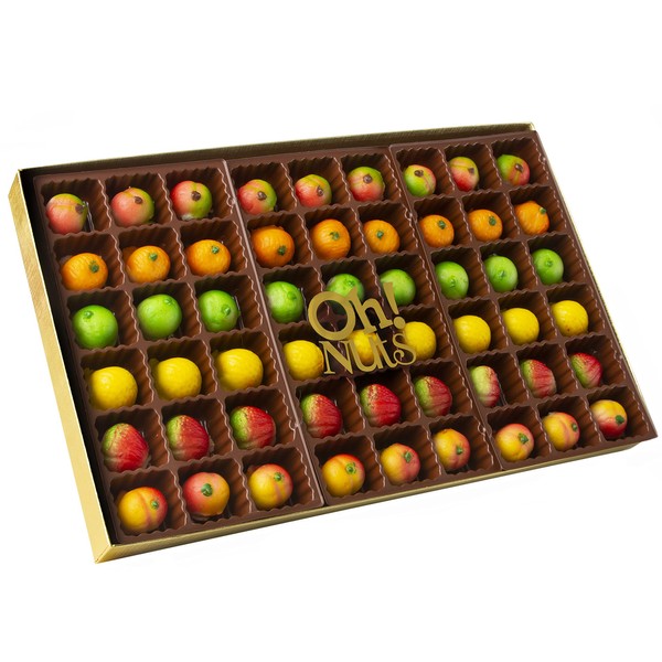 Oh! Nuts Premium Marzipan Candy Fruits - 54pcs | Holiday Marzipan for Birthday, Anniversary, Corporate Gift Tray in Elegant Box | Gourmet Gift Snack Idea for Women & Men