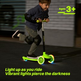 ZIFFY 3 Wheel Scooter for Kids 3-5, Toddler Kick Scooters with LED Light-Up Wheels for Boys and Girls, 5 Adjustable Height and Lean-to-Steer Design, Support up to 110 lbs, Blue