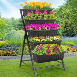 Homdox 5-Tier Elevated Garden Bed- Freestanding Vertical Raised Bed for Gardening with 5 Garden Planter Boxes- Perfect to Grow Vegetables Herbs Flowers Indoor(Black)