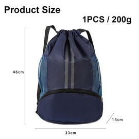 Ruayia Gym Bag, Sports Bag, Football Bag, Sports Backpack with Wide Drawstring, Mesh Bag, Ball Compartment, Outer Pocket, Adjustable Drawstring Gym Bag for Men and Women, darkblue