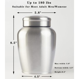 Large Stainless Steel Silver Urn for Ashes Adult Male & Female Cremation Urn for Women Decorative Urn for Human Ashes