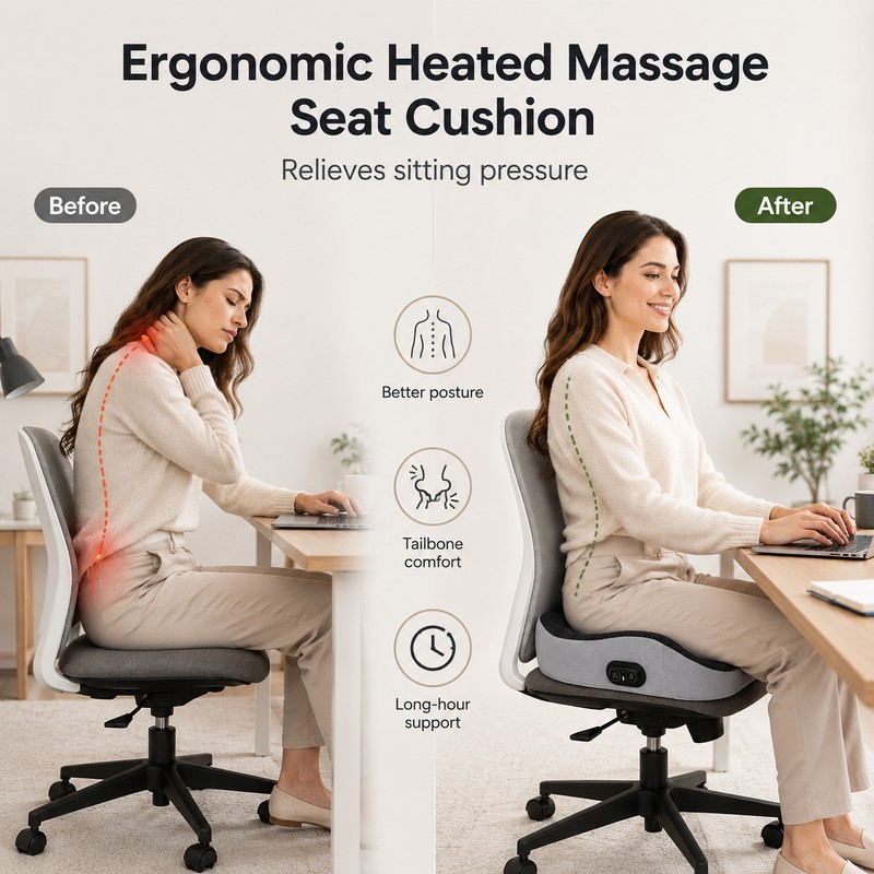 Ergonomic Memory Foam Seat Cushion for Long Sitting – Wide