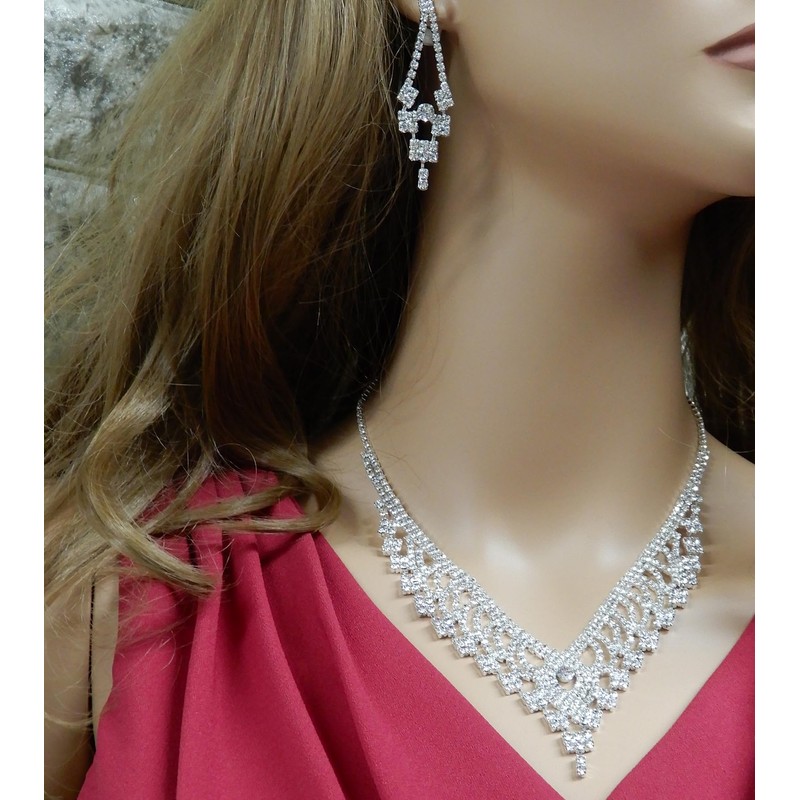 AN SHU Rhinestone Necklace Earrings Set Earrings Set Wedding Wedding