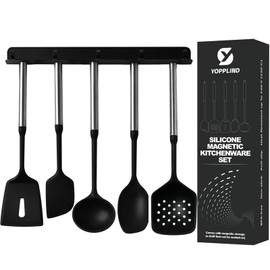 6-Piece Stainless Steel Silicone Kitchen Utensil Set, Magnetic Wall-Mounted Storage, Cooking, Baking, Multi-Purpose Kitchen Tools