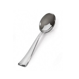 Fineline Settings 6044, Silver Secrets Plastic Heavyweight Spoons, Disposable Catering Cold Hot Food Take Out Spoons (575)
