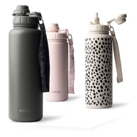 MAMEIDO Thermos Flask with Straw, 1.2 L, Leak-Proof Drinking Bottle, Stainless Steel Insulated, Water Bottle BPA-Free with Carry Strap, Water Bottle Sport (Vintage Vogue, 1200 ml)