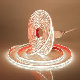KISUFU 220 V COB LED Strip 288 LEDs/M Waterproof High Density Flexible COB LED Strip Light with Switch, Light Strip for Home Kitchen TV Living Room Party DIY Decoration Lighting (5 m, Natural White)