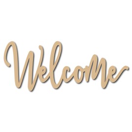 CREATCABIN Welcome Sign Wooden Wall Decor Art Cutout Laser Cut Unfinished Letters Word Decorative DIY for Home Apartment Kitchen Front Door Party Farmhouse Porch Decoration 12 x 4.7 Inch,Burlywood
