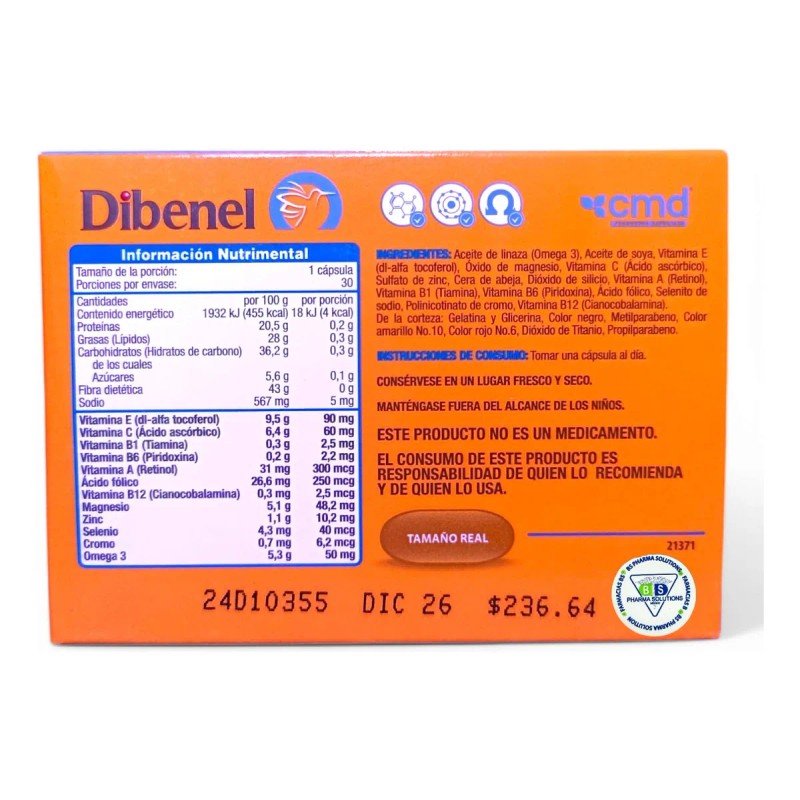 Dibenel Cmd Multivitaminico Suplemento Alimenticio 30 Caps Sin Sabor