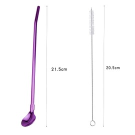 7 Pcs Drinking Straw Spoon Stainless Steel Reusable Straw Spoon with 1 Cleaning Brush (Regular)