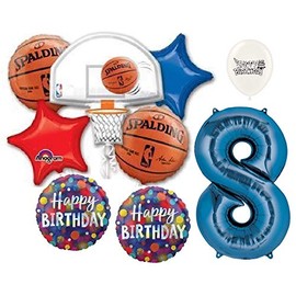 Basketball Fan Backboard Hoop Happy Birthday Party Bouquet of Balloons (Blue Number 8)