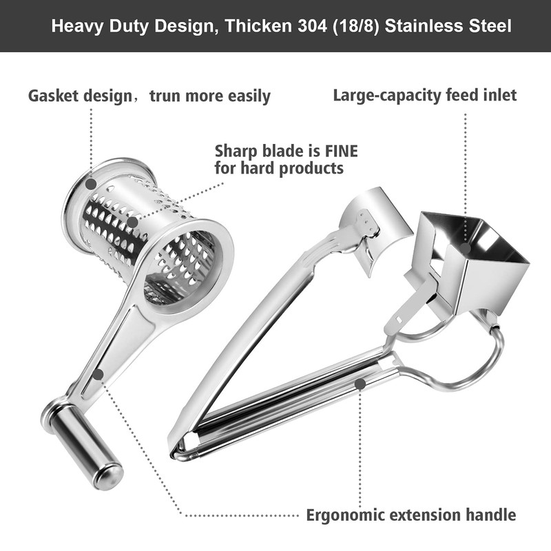 TONMA Multipurpose Rotary Cheese Grater with 1 Stainless Steel Handheld
