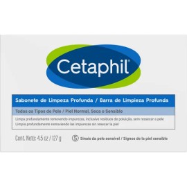 CETAPHIL Barra de Limpieza Profunda 127g Clínicamente probada para eliminar impurezas sin dañar la piel Recomendada por Dermatólogos para Piel Sensible.