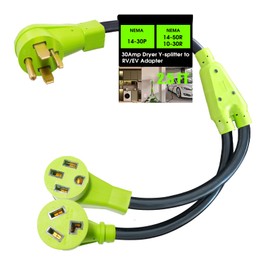 HonestRv 30 Amp 240V Y Splitter for Dryer and EV Charger, NEMA 14-30P to 10-30R/14-50R Dryer Outlet Adapter, Adapter for EV/RV Charging, Older Standard Dryer Adapter, STW 3/10 AWG, 2.5FT