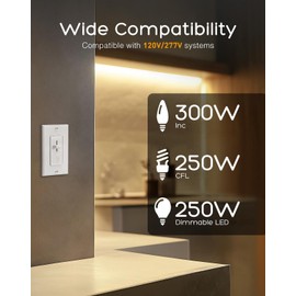 Shine Decor Electronic Low Voltage Dimmer Switch for 250W LED, UL Listed, Single Pole/3-Way, 120V/277V, Neutral Wire Not Required, Wall Plate Included, 2 Pack