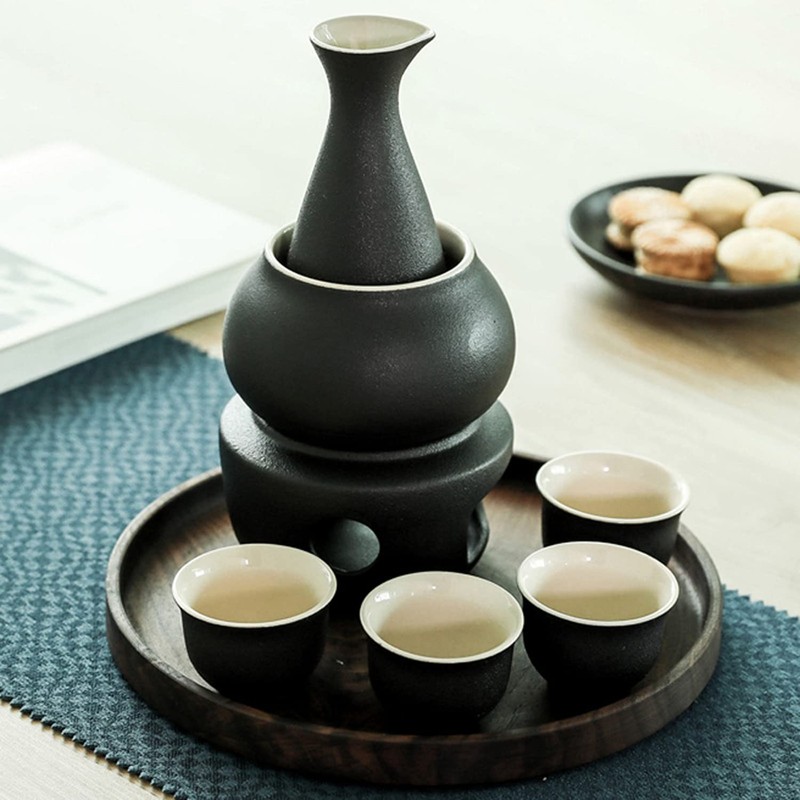 Tosnail 7 Pieces Ceramic Japanese Sake Set with Warmer, Hot