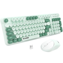 SUPSOO Wireless Retro Typewriter Keyboard Mouse Combo Round Keypads 2.4G Cute Full-Size Home Office Computer Laptop queit design accessories gaming plug - Color: Green